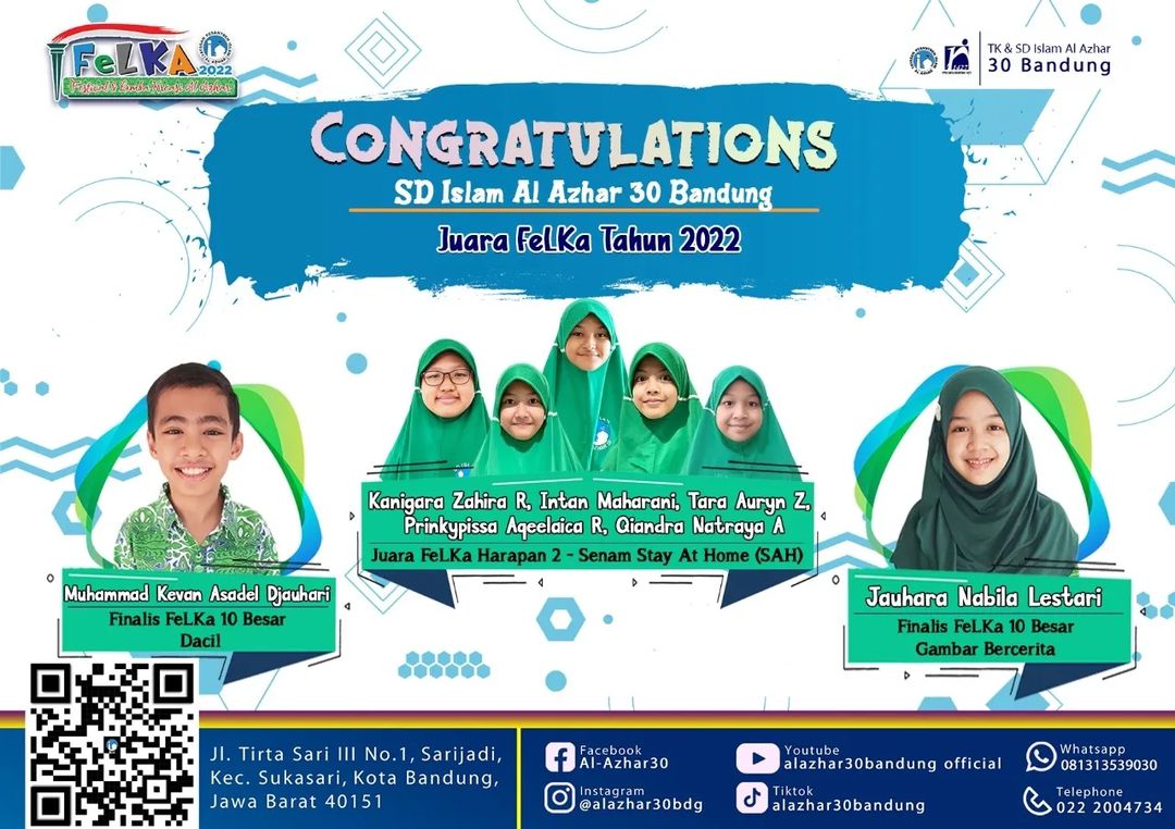 Para Juara Festival dan Lomba Kreasi Al Azhar (FELKA) Tahun 2022 dari SD Islam Alazhar 30 Bandung