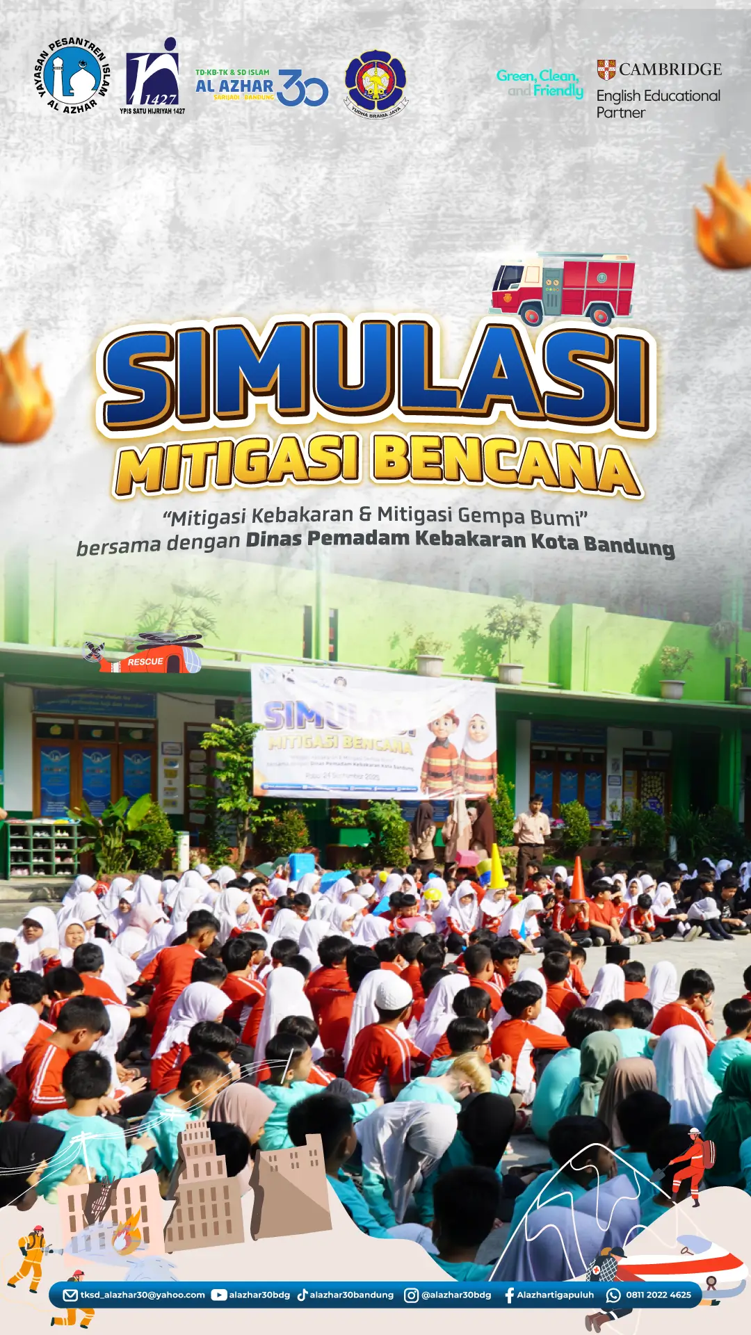 Simulasi Mitigasi Bencana: Murid Al Azhar 30 Bandung Dilatih Sigap Hadapi Kebakaran dan Gempa